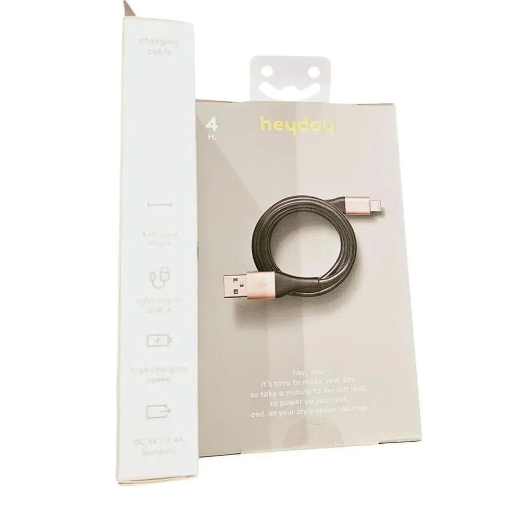 Lightning to USB-A Round Cable 4 Ft. By Heyday IPhone IPad Charging Cable 2 Pack